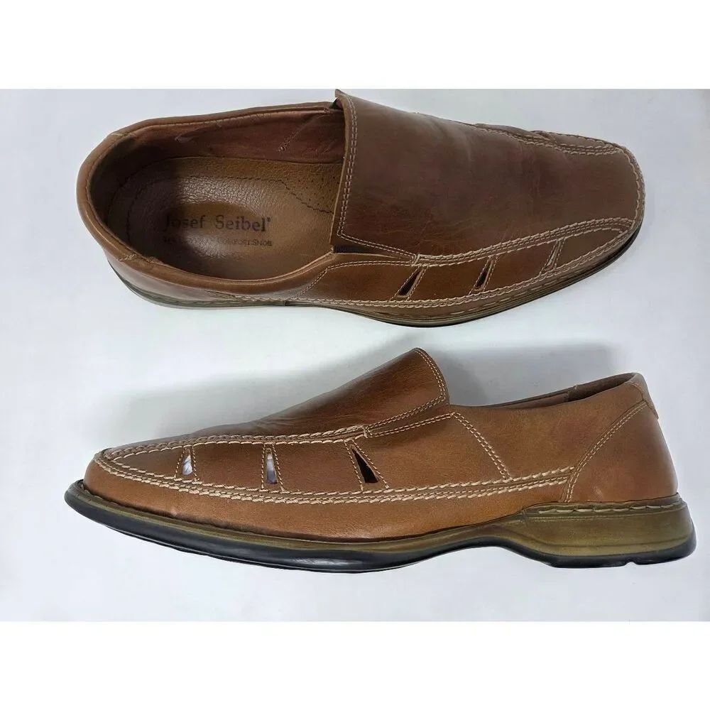 JOSEF SEIBEL MENS SIZE 45 US 12 BROWN LEATHER FISHERMAN SANDAL SHOES COMFORT